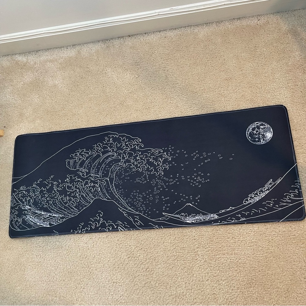 Japanese Wave 31” x 12” Gaming Mouse Pad For Computer, Black Non-Slip Rubber